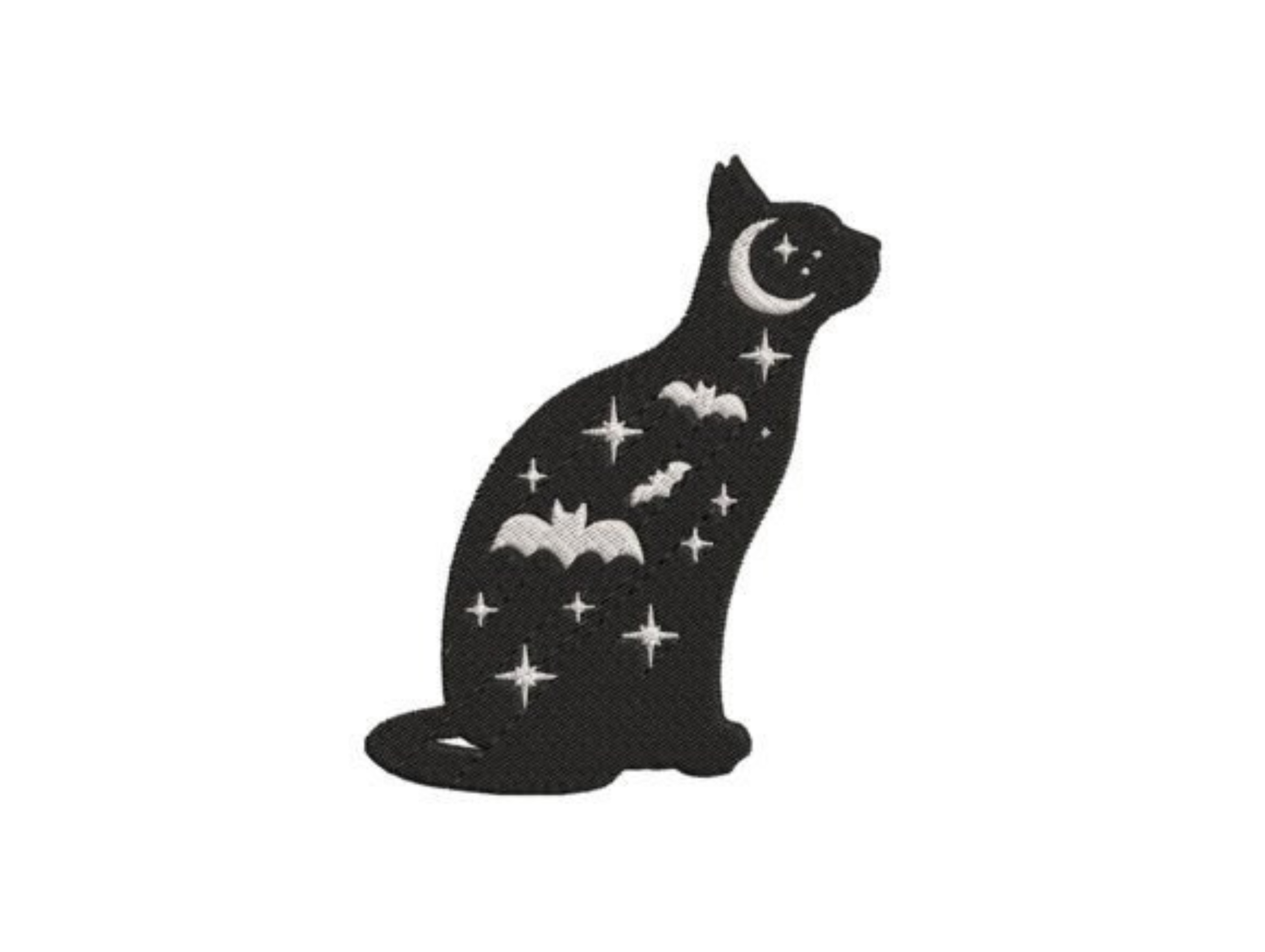 Celestial Black Cat Embroidered Patch – Moon, Stars & Bats Iron-On / Sew-On