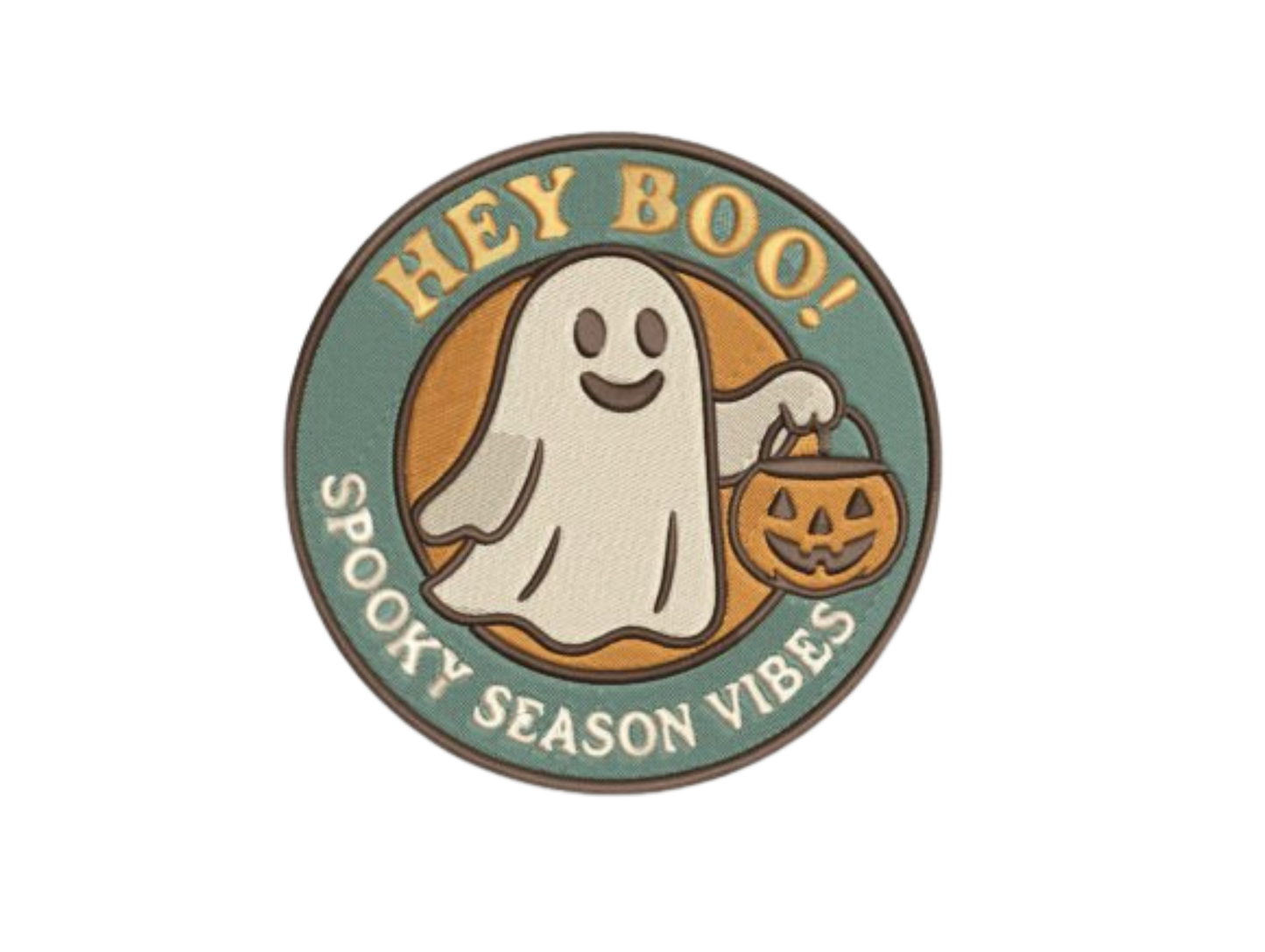 Hey Boo Embroidered Patch – Spooky Season Vibes Ghost Iron-On / Sew-On