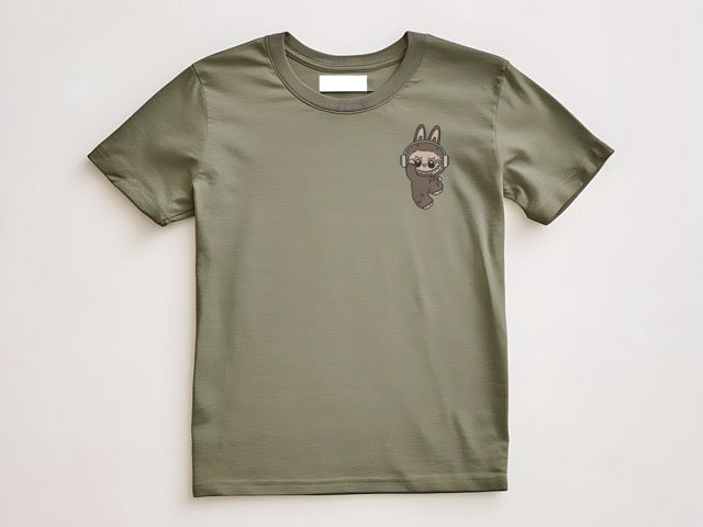 π§ "Labubu Vibes" Embroidered Pocket Tee β Chill Creature with Headphones