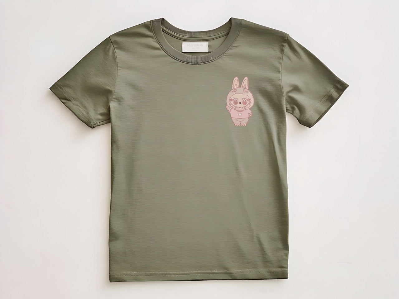 π "Sweetheart Labubu" Embroidered Pocket Tee β Pink Cutie with a Heart