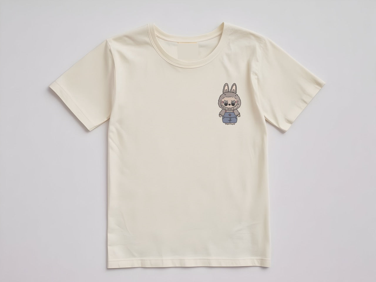 π§ "Workday Labubu" Embroidered Pocket Tee β Bunny in Overalls Design