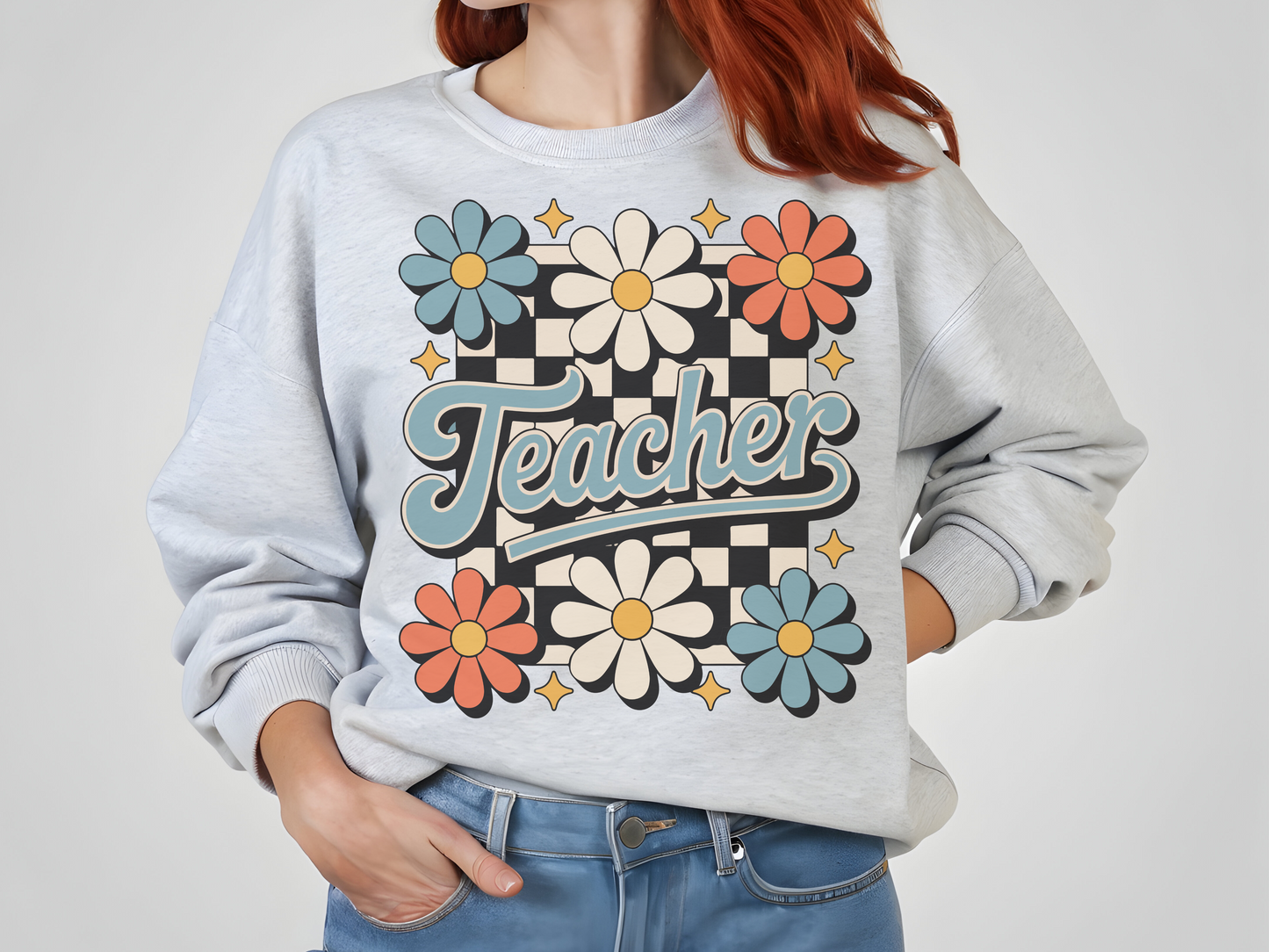 🌼 Retro Floral “Teacher” Sweatshirt