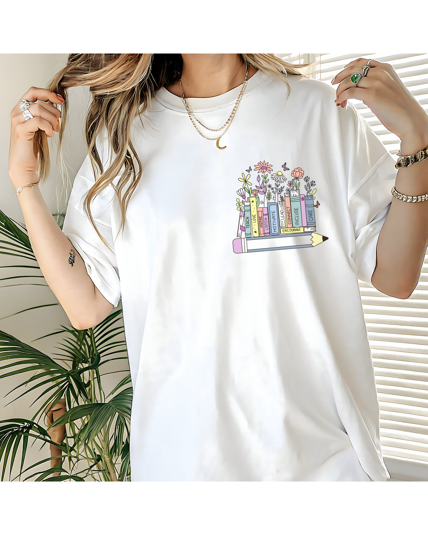 π Floral Bookshelf Teacher Tee