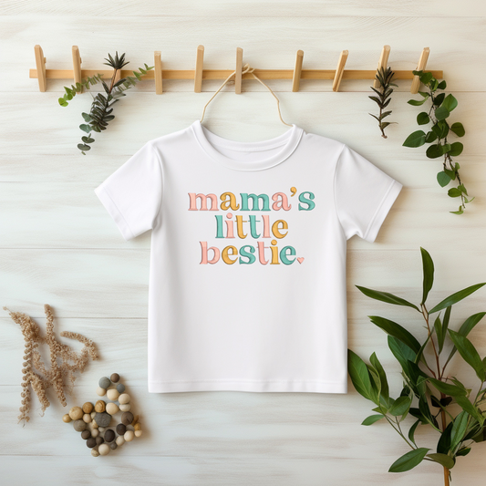 Mama’s Little Bestie – Embroidered Baby Onesie or Toddler Shirt