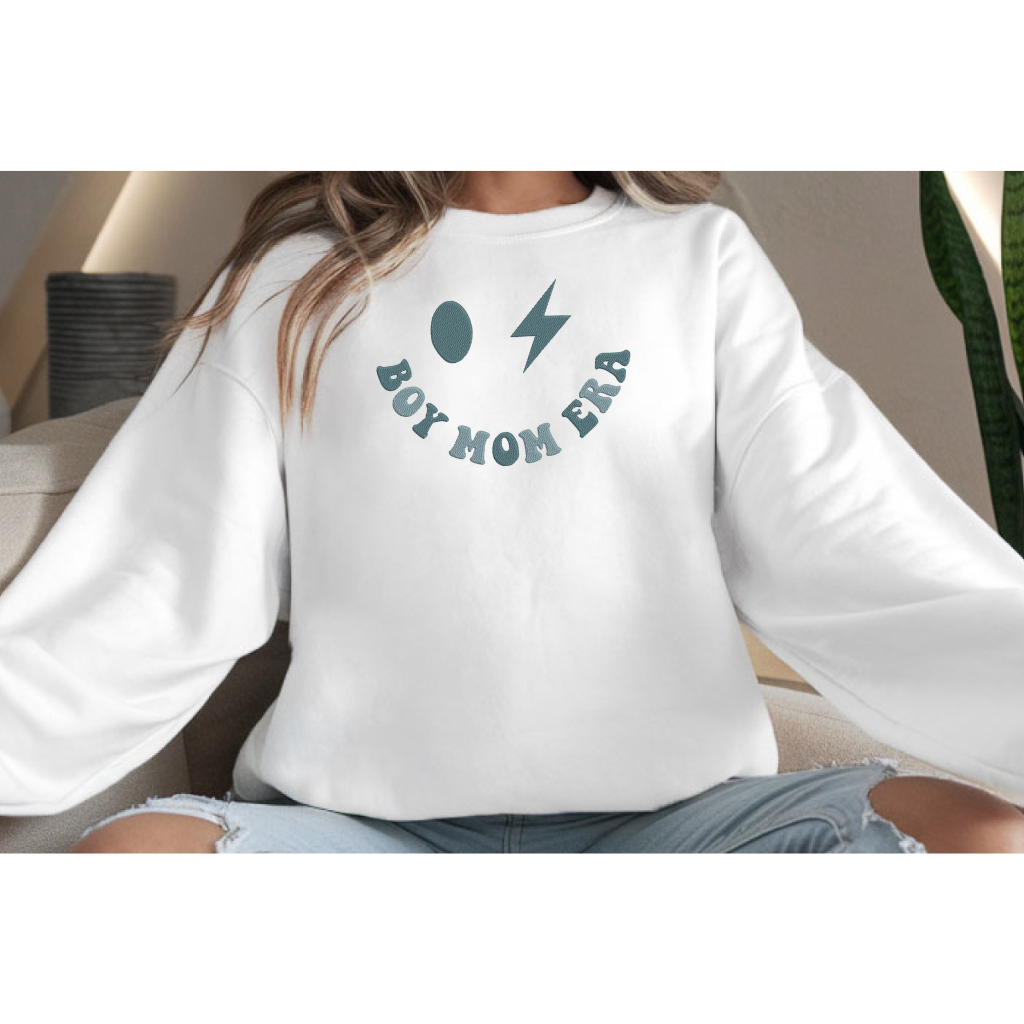 Boy Mom Era Smile Embroidered Sweatshirt