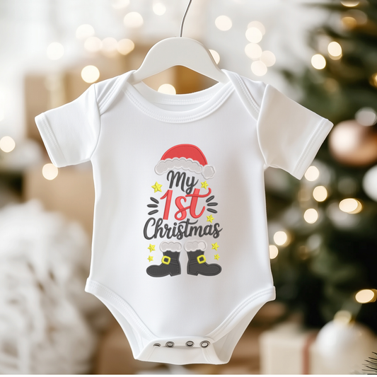 My 1st Christmas Embroidered Baby Onesie – Holiday Outfit