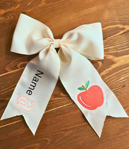 🎀 Personalized Back-to-School Bow – Embroidered Name + Apple Design