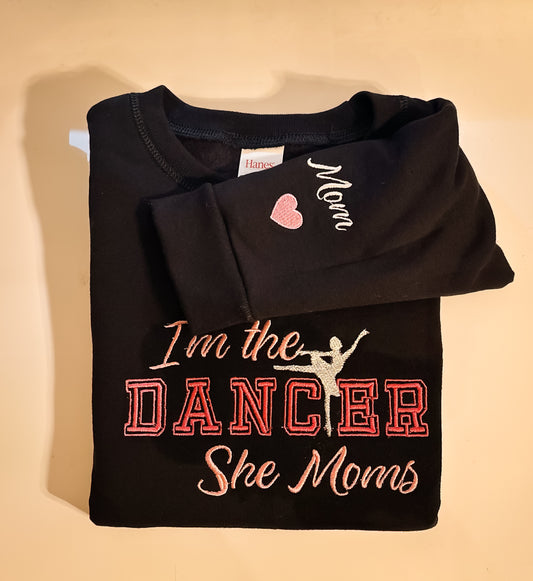 Matching “Dance Mom” & “I’m the Dancer She Moms” Embroidered Sweatshirt Set 💃