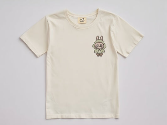 🧸 "Cozy Labubu" Embroidered Pocket Tee – Hoodie Bunny Vibes