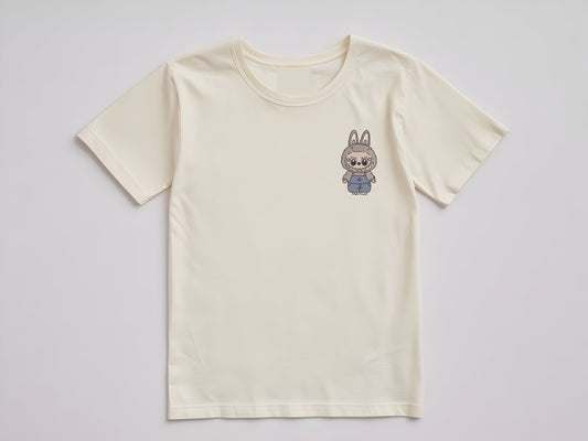 🔧 "Workday Labubu" Embroidered Pocket Tee – Bunny in Overalls Design