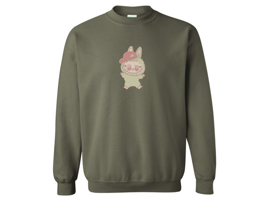 🧢 "Playful Labubu" Embroidered Sweatshirt – Bunny with Red Cap