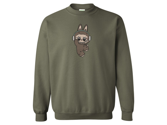 🎧 "Labubu Vibes" Embroidered Sweatshirt – Bunny with Headphones