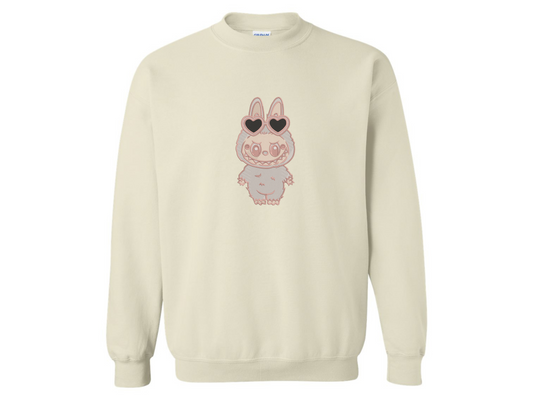 🎧 🖤 "Heart Eyes Labubu" Embroidered Sweatshirt – Bunny with Shades
