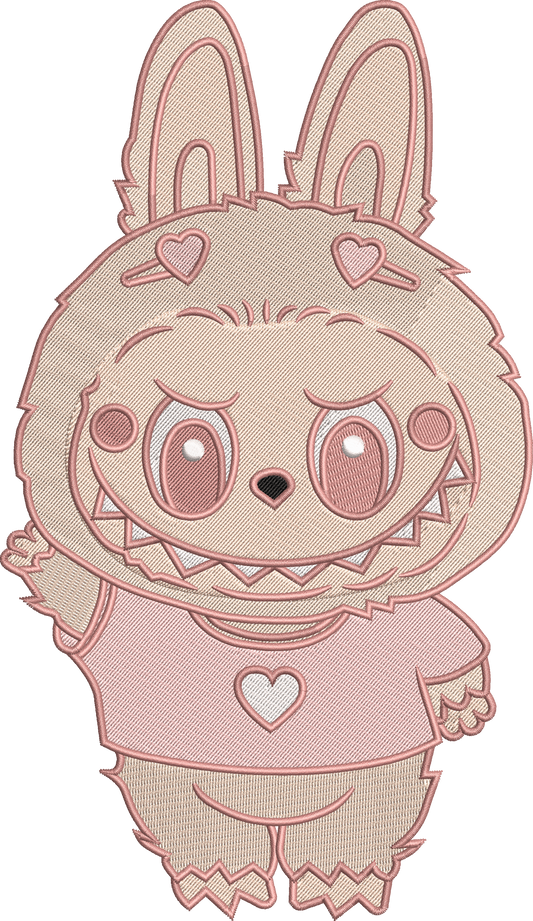 💗 "Sweetheart Labubu" Embroidered Pocket Tee – Pink Cutie with a Heart