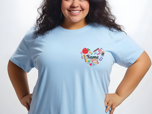 💙 Personalized “Teacher Heart” Embroidered T-Shirt