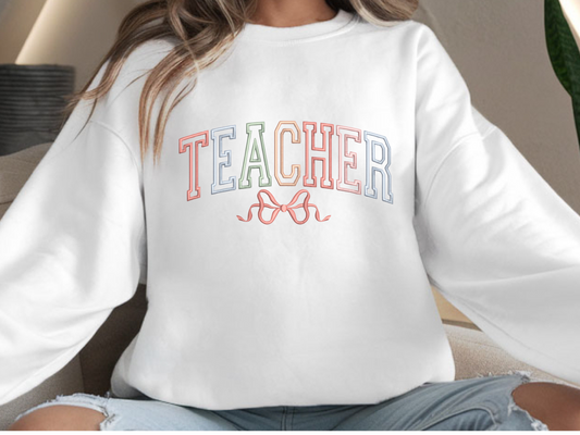 🎀 Pastel Varsity "Teacher" Embroidered Sweatshirt