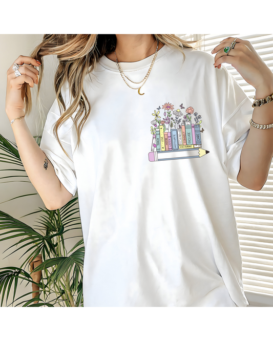 📚 Floral Bookshelf Teacher Tee